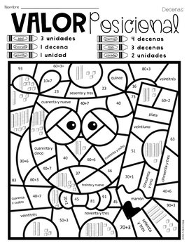 Spanish math worksheets Place Value Color by Code &amp; Number | Spanish ...
