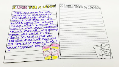 These FREE Valentine's Day writing activity is a perfect activity for someone special!  Use the the template and themed writing paper to describe whey you "Love/Like You A Latte!"  Teachers can use these worksheets in literacy centers or as a whole group lesson.  This freebie is easily adaptable for first grade and 2nd grade through fifth grade!  Is Valentine's Day over? Complete this activity for a very special Mother's Day! #elementaryisland #valentinesdaywriting #mothersdaywriting