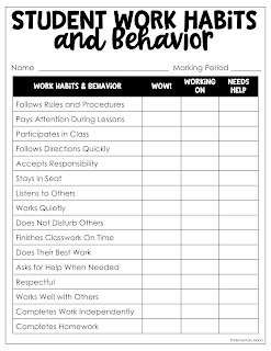 Use this as a student self-assessment to see how students view their performance in class.  They are often more honest than you would be if you filled one out as the teacher!