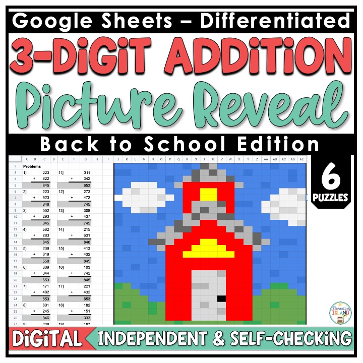 3-digit addition picture reveal cover using Google for distance learning.