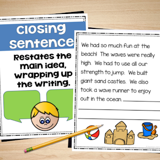 Closing Sentence anchor chart is available to help support the students. Practice closing sentences with a paragraph with the concluding sentence left off.