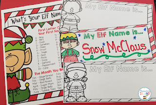 Students will love coming up with their unique elf name to use around the holiday time!  Use your first and last name to find your Elf name and create a name tag!