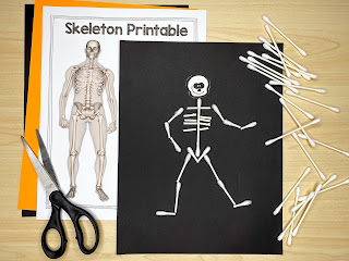 Skeleton made out of q-tips for a fun Halloween STEM Activity
