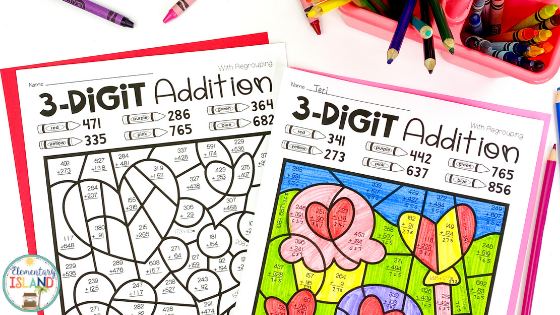Practice math skills with these Valentine's Day color by code activities