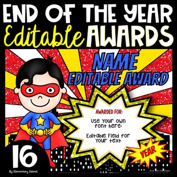 Your kiddos will love these superhero themed awards that are easy for you to edit and individualize for each of your students.