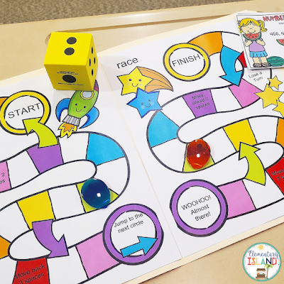 Brightly colored Game Board and die for students to use with Task Cards.