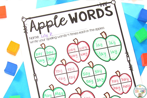 getting in lots of spelling practice is easy with this Apple Words worksheet which requires students to write each spelling word four times.