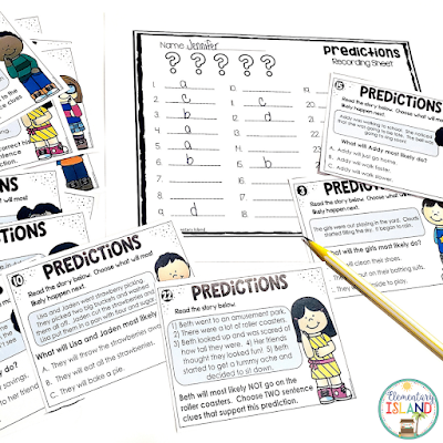 Prediction Task Cards and Recording Sheet on display