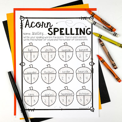 Acorn Spelling Fall and Halloween Spelling Activity