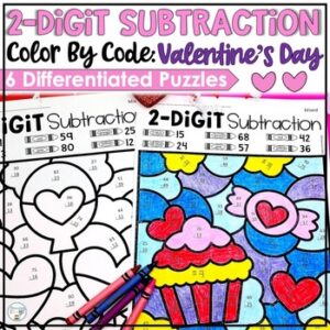 Valentines Day Math | 2 Digit Subtraction | Valentines Day Color by Number