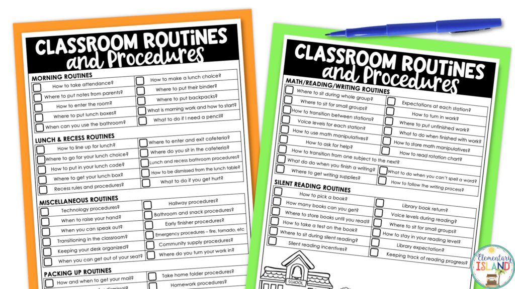 This image shows a classroom procedure checklist that can be used in elementary classrooms during back to school season.